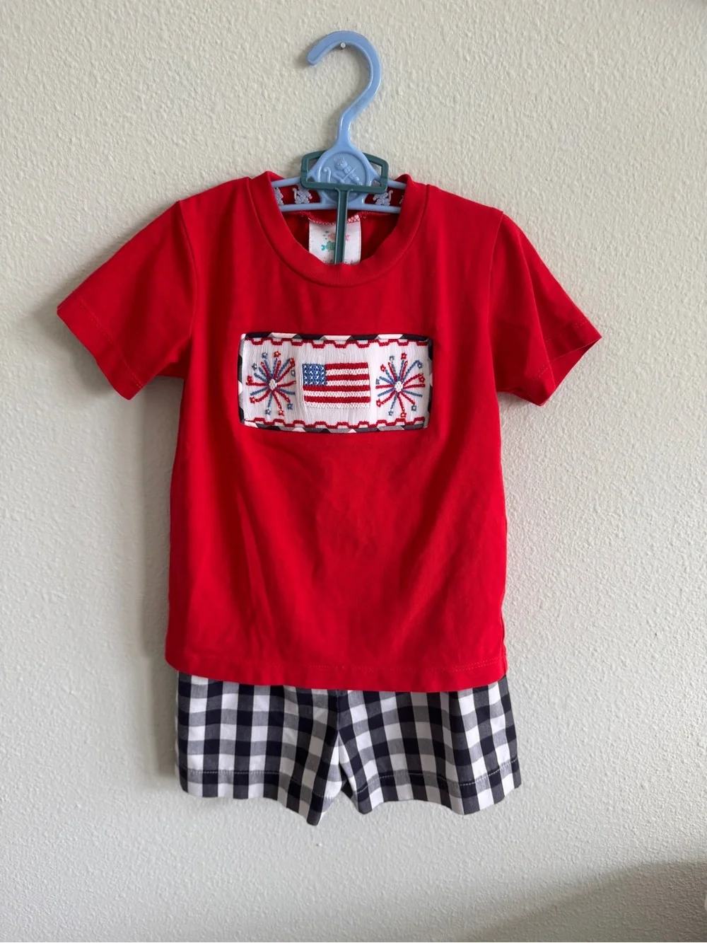 Stitchy Fish Red, White & Blue Set with Flag and Firework Smock Size 18 months